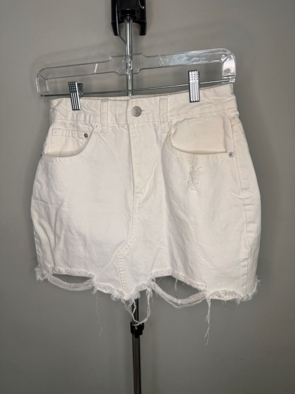 Forever 21 White Distressed Denim Skirt